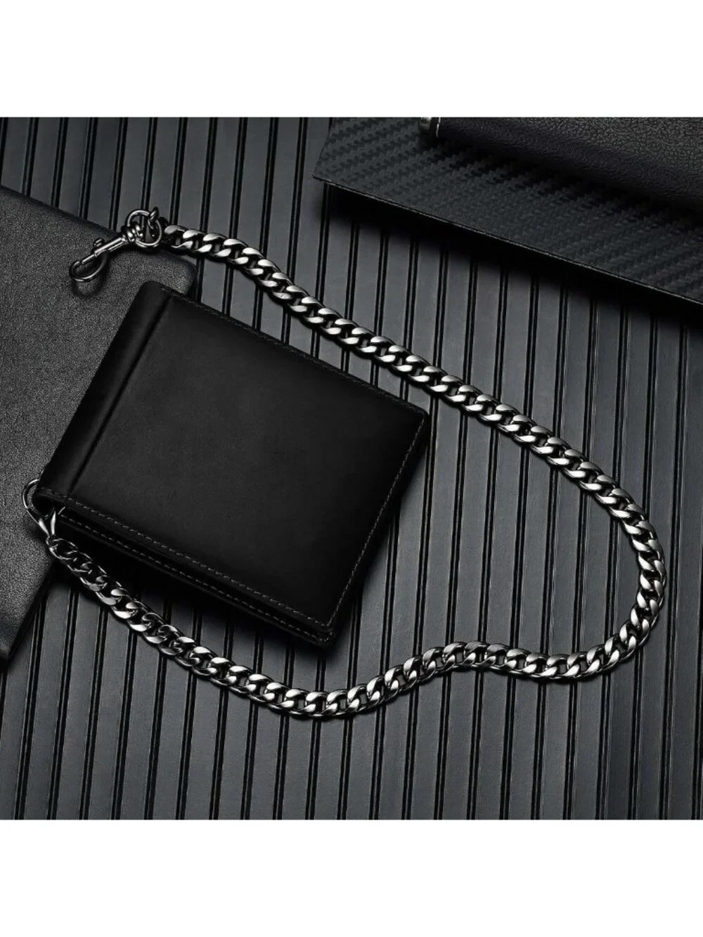 Stylish Genuine Leather RFID Wallet with Anti-Theft Chain | Biker Card Holder